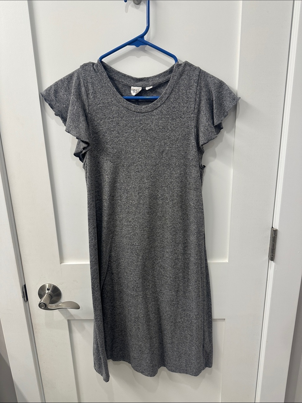 GAP Gray Knit Flutter-Sleeve Midi T-shirt Dress